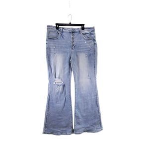 3XL 40x32 Risen Flare Jeans Denim Light Wash Distressed Plus Size Button Fly